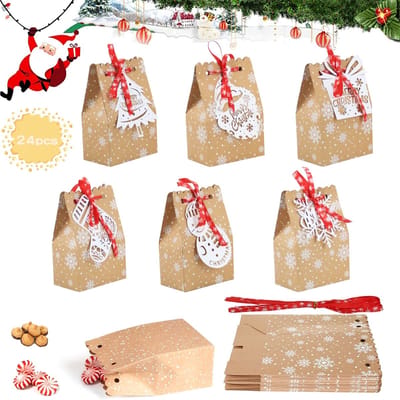 Dailygoods- Kerstcadeauzakjes 24 Stuks - Kraftpapier - Snoepzakjes - Geschenken - Koekjes - Kleine Speelgoed - Afmetingen 12 x 7 x 18,5 cm