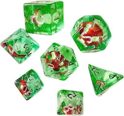 Paddenstoel Dobbelstenen - Dobbelspel Set - Tafelspellen Spelen - Speelse Paddenstoelmotieven - 7 Stuks - Groen