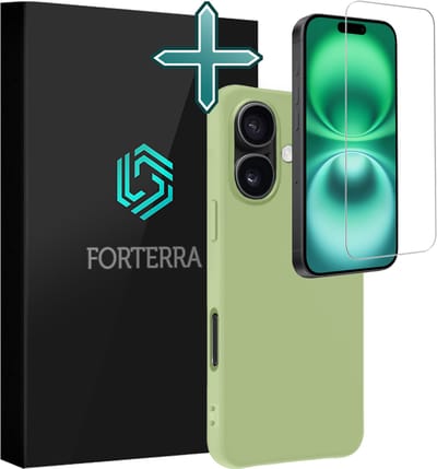 Hoesje Met Screenprotector - Geschikt voor Apple iPhone 16 - Sterk & Shockproof - Telefoon Hoes - Back Cover - Siliconen Case - Groen