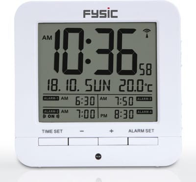 Fysic FKW-8 DCF Wekker met thermometer - Wekker met dag, datum en temperatuur aanduiding - compact