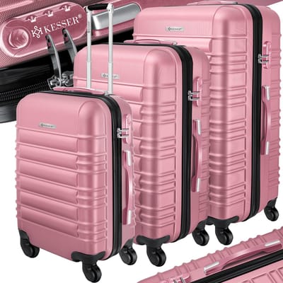 KESSER® 3x Koffer, reiskofferset, trolleykoffer harde kofferset incl. bagageweegschaal + bagagelabel rollend kofferslot 4 wielen ABS harde schaal telescopisch handvat M-L-XL - Roze