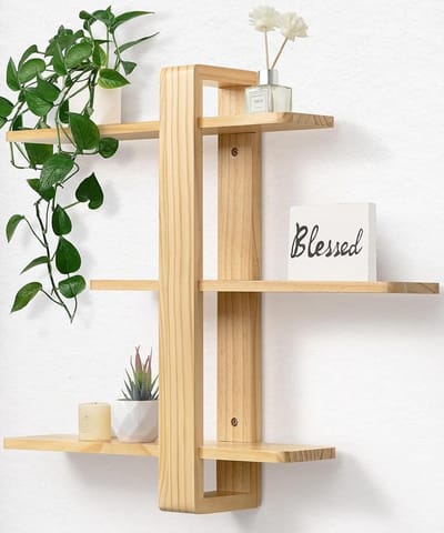 HOMESY Zwevende planken voor muur houten plank rekken unit voor slaapkamer woonkamer badkamer kantoor groot grenen houten rek woondecoratie opslag organisator plant foto display HOUT