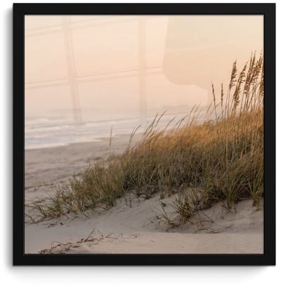 Poster in lijst - Fotolijst 40x40 cm - Posters - Duinlandschap - Zonsondergang - Strand - Posterlijst zwart - Decoratie - Wanddecoratie woonkamer - Muurdecoratie slaapkamer