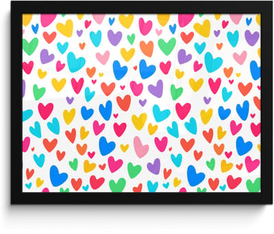 Poster in lijst - Fotolijst 40x30 cm - Posters - Hartjes - Kleurrijk - Patroon - Levendig - Posterlijst zwart - Decoratie - Wanddecoratie woonkamer - Muurdecoratie slaapkamer
