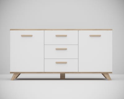 Meubel Square - Dressoir SINDI - Wit / Eiken - 150cm - Scandinavische stijl - Commode - Kast