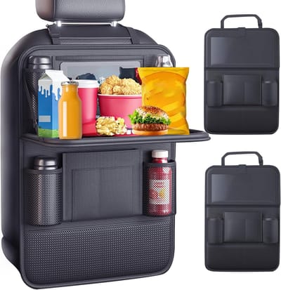 Famanu – Auto-organizer voor kinderen - waterdicht - reisdienblad voor kinderen met klaptafel - opslag voor tablet/telefoon en 9 vakken - 42 x 61 cm (2 stuks)