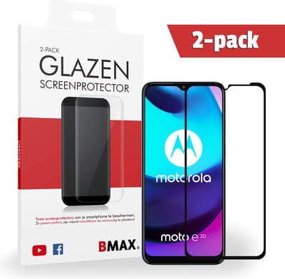 2-pack BMAX geschikt voor Motorola Moto E20 Screenprotector - Full Cover - Gehard glas - Tempered glas - Motorola screenprotectors 2 stuks - Telefoonglaasje - Beschermglas - Glasplaatje - Screensaver - Screen protector - Case friendly - Zwart