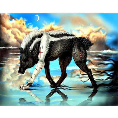 Diamant schilderij Wolf handwerk diamant borduurwerk strass dier ambachten volledige ronde 20X30CM black