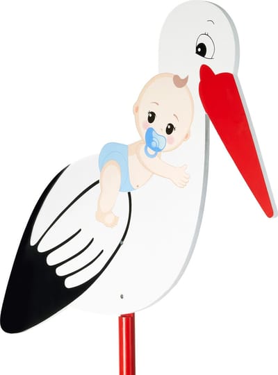 BRUBAKER - Geboortebord - Houten Ooievaar met Baby Blauw - voor Binnen en Buiten - Baby Ooievaar voor Jongens - 100 cm Groot - Dubbelzijdig