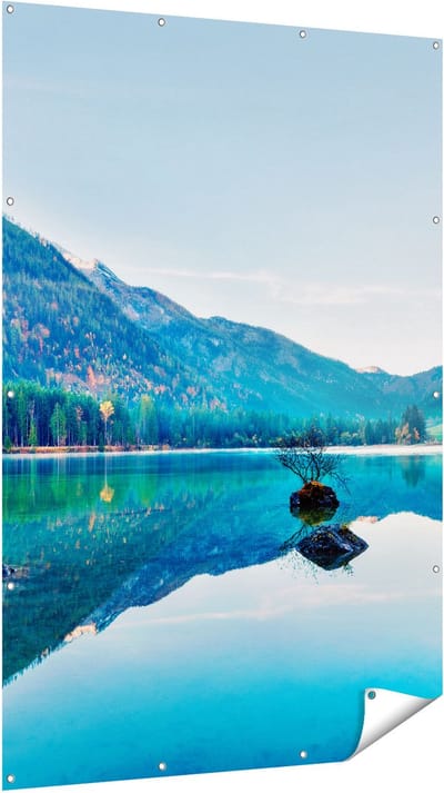 Gards Tuinposter Meer met Herfstbomen - 120x180 cm - Tuindoek - Tuindecoratie - Wanddecoratie buiten - Tuinschilderij