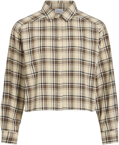 Vila Blouse Vimyra L/s Shirt 14121193 Cloud Dancer/navy And Coffee Bean Dames Maat - W42