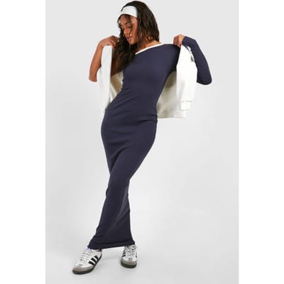 boohoo Dames Premium Contrast Rib One Shoulder Maxi Dress | Petrol | Maat: 8