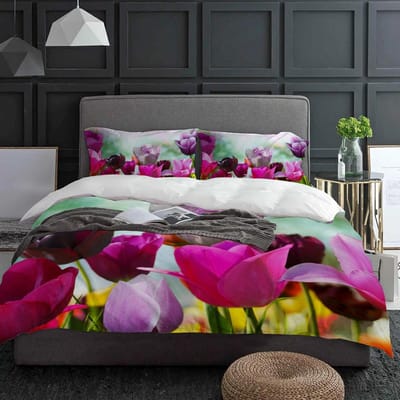 Kleurrijke Tulpen Lente 3 stuks Set Dekbedovertrek met Kussensloop Aangepaste Dekbed Beddengoed Set Dekbedovertrek Tweepersoonsbed Hometextiel 140x200cm 3pcs