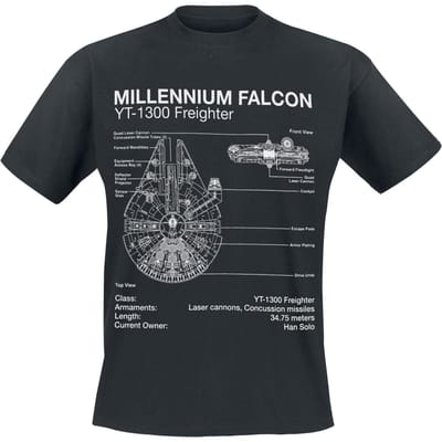 Star Wars - Disney T-shirt - Millenium Falcon Sketch - S tot 5XL - voor Mannen - zwart