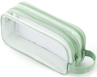 Etui - Transparante etui voor examens - Grote transparante etui van gaas- etui jongens - met 2 compartimenten en rits- etui meisjes - Grote etui voor pennen en schrijfwaren - voor school, universiteit, thuiskantoor, reizen(Lichtgroen)
