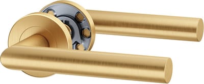 Mat Gouden Deurbeslag NINA, Deurbeslag set Binnendeur, Deurklink Set, Deurklink met ronde rozet, zonder extra onderrozet, PVD Mat Goud, Deurkruk, Incl. Bevestigingsmateriaal - Terugslagveer