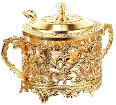 longziming -Decoratieve Opbergpot - Europese Voorraadbus - Veilige Opslag Van Kruiden En Noten - Dubbele Handvatten Voor Gemak - Hoogwaardig Glas En Ijzer - Vintage Design Voor Luxe Uitstraling - 1 Stuk