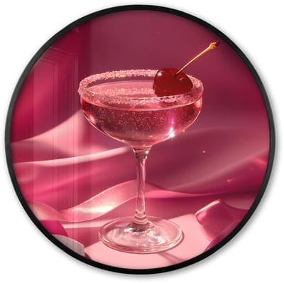 Poster in lijst Rond - Fotolijst 60x60 cm - Posters - Cocktail - Pink - Luxe - Ronde posterlijst zwart - Decoratie - Wanddecoratie woonkamer - Muurdecoratie slaapkamer