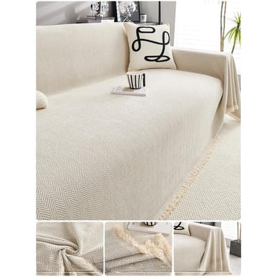 Nouvelle housse de canapé en cuir imperméable anti-griffes de chat, housse de meubles de canapé couleur crème, serviette textile, housse quatre saisons, housse universelle totale 180x130cm-71x51inch beige