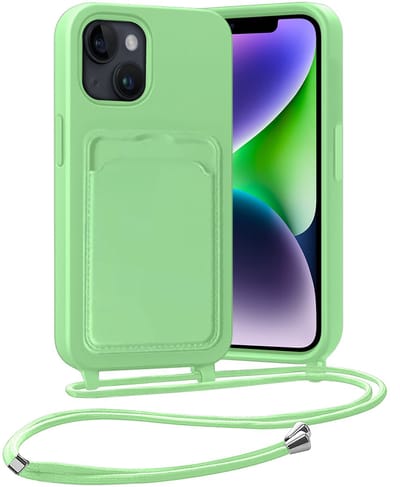 Hoesje Geschikt voor iPhone 13 Hoesje Met Telefoonketting Pasjeshouder Case Koord - Hoesje Geschikt voor iPhone 13 Hoes Met Kaarthouder - Groen