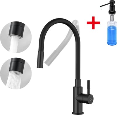 CECIPA max 360°flexibele keukenkraan - Keukenmengkraan met 2 soorten sproeikoppen - Met Zeepdispenser 300ML - Keukenkraan Met Uittrekbare Uitloop - Zwart