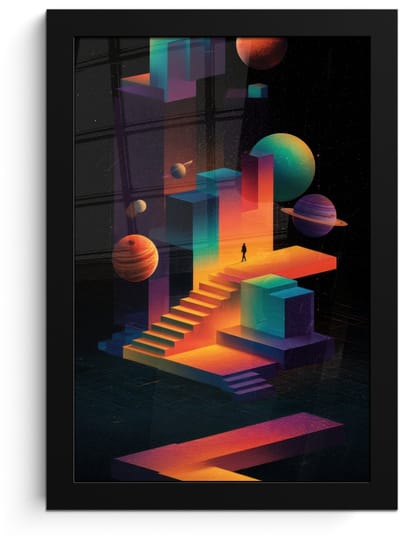 Poster in lijst - Fotolijst 20x30 cm - Posters - Abstract - Trappen - Mens - Planeten - Posterlijst zwart - Decoratie - Wanddecoratie woonkamer - Muurdecoratie slaapkamer