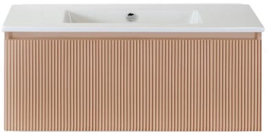 Frozen 3D Badmeubelset 100 cm - Greeplijst in Kleur - Peach - Keramische Wastafel Wit Zonder Kraangat