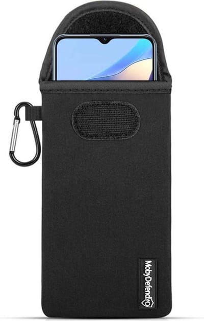 MobyDefend Hoesje - Geschikt voor Oppo A16 / A16s / A54s - Neopreen Pouch Met Karabijnhaak - Insteek - Riemlus - Zwart