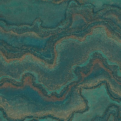 Grafisch behang Profhome 396593-GU vliesbehang hardvinyl warmdruk in reliëf gestructureerd in marmerlook en metallic effect groen petrol goud 5,33 m2