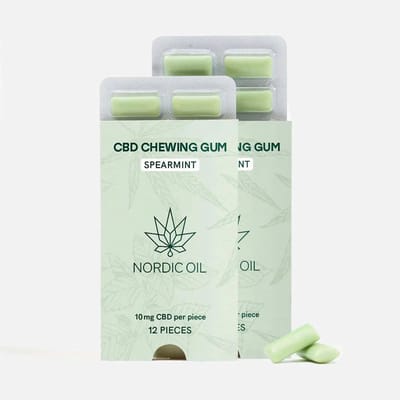 Nordic Oil© - CBD Kauwgom 10mg - 24 Stuks - Suikervrij, Glutenvrij & Vegan - Mint Smaak - Discreet CBD-gebruik - Snel Opgenomen