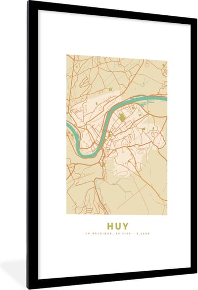 Fotolijst incl. Poster - Kaart - België - Plattegrond - Stadskaart - Huy - 60x90 cm - Posterlijst