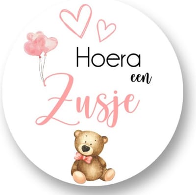 20x Sluitsticker Hoera Een Zusje - Roze - 40 mm - Baby Bear - Geboorte Sticker - Sluitzegel - Sticker Geboortekaart Meisje - Baby nieuws - Trakteren Broer Zus Basisschool Kinderdagverblijf - Glossy - Sluitzegel - Wensetiket