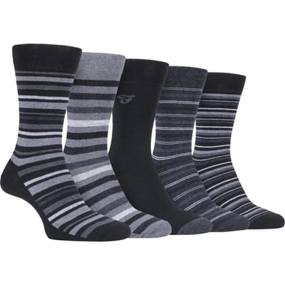 Farah - 5-pak Heren Dun Ademend Klassiek Gestreept Patroon Zachte Bovenkant Katoenen Dress Socks - FCS271BLKCHA (Gestreept)