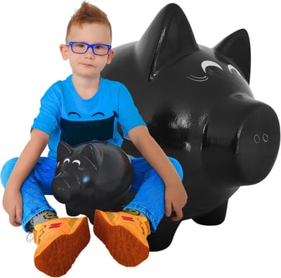 Zwarte Spaarvarken - XXL Spaarpot - Geld Besparen - Om te Breken - 26 x 18 x 23 cm - Zwart