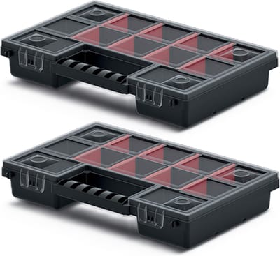 Kistenberg Sorteerbox/vakjes koffer - 2x - 12 vaks - kunststof - zwart - 29 x 19 x 5 cm
