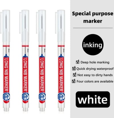 TLVX 4 stuks Verlengde Permanent Marker Wit – Markeerstift - Markeer Timmerman potlood inkt – Bouw Markering stift – Timmermanspen - 20mm Long Tip Marker – Diep gat marker – Teken Hout, Metaal, Glas, Spiegel, Tegels, Beton – Witte inkt