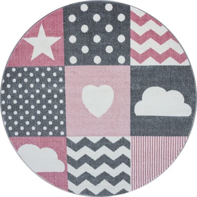 Flycarpets Flycarpets - Kids Kinderkamer Hart En Ster Roze Vloerkleed Rond - 120x120 cm
