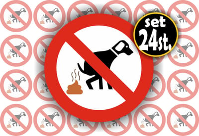 Jerma - Sticker - Honden Verboden te Poepen – 24 st - Ø 4.5 cm - Zelfklevend - Vinyl - Weerbestendig