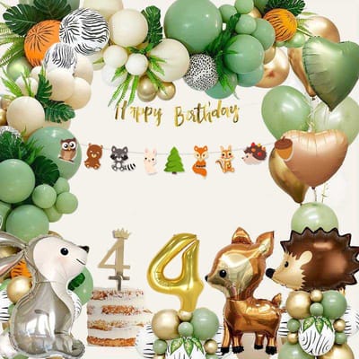 FeestmetJoep® 64-delig feestpakket Jungle 4 jaar verjaardag - Jungle thema feestje 4 jaar - Jungle versiering - Jungle feestartikelen - Jungle slinger - Jungle ballonnen - Jungle kinderfeestje - Dieren verjaardag versiering