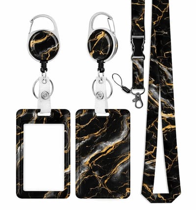 Travel Cords - Pashouder Set Marmer Zwart-Goud - 4 in 1 - Badgehouders