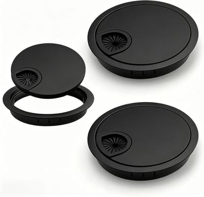 2 stuks kabeldoorvoer rond Ø 80 mm, zwarte zinklegering kabelgat afdekking voor bureau en werkbank, kabelmanagement oplossing