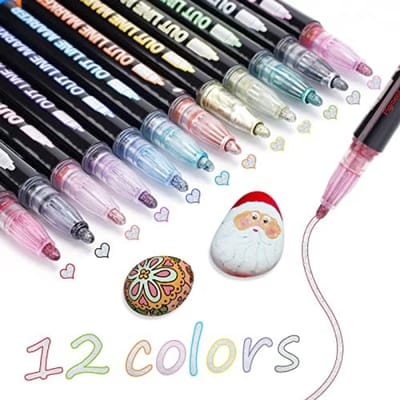 PromoHome 12 Kleuren Magische Glitter Stiften Set - Dubbele Lijn Metallic Effect - Creatieve Tekenset voor Kinderen - Geschikt voor Diverse Oppervlakken - Veilig en Niet-Giftig