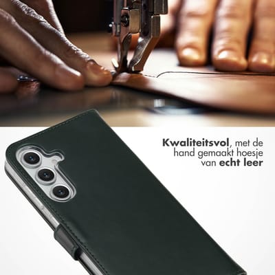 Selencia Hoesje - Geschikt voor Samsung Galaxy S25 FE - Echt Lederen Bookcase - Groen