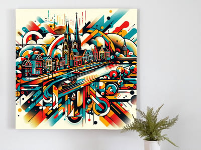 Line art groningen schilderij | Groningen's Abstract Line Masterpiece: A Fusion of Art and Beauty | Kunst - 60x60 centimeter op Canvas | Foto op Canvas