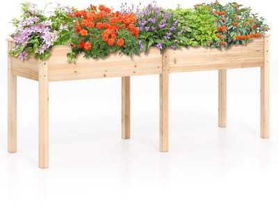 COSTWAY Verhoogd tuinbed, van hout, verhoogd tuinbed, plantenbak met scheidingswand en drainagegaten, groentebed, plantenbed, rechthoekig, kruidenbed voor balkon, tuin, terras, 184 x 58 x 77 cm (bruin