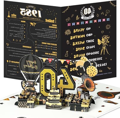 Allecto Plus - 40e Verjaardagskaart 1985 Jaar Jubileumkaart 3D Pop-Up Wenskaarten met Envelop Vintage Verjaardagscadeaus voor Man en Vrouw