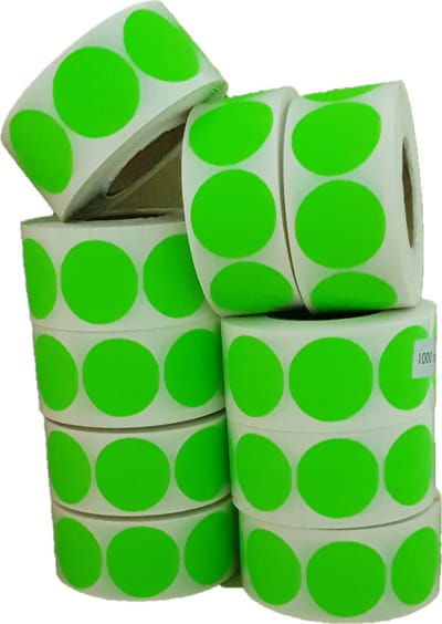 Sticker Set - "Groen Fluor" - 10 Rollen á 1000 Stuks - Etiketten - ∅35mm - Sluitsticker - Promotie Sticker - Bulkverpakking - Blanco