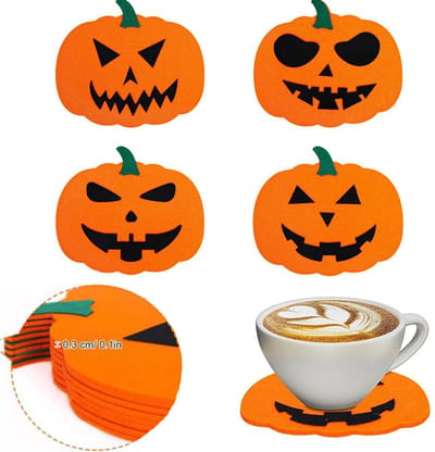Halloween-onderzetters-onderzetters voor glazen-12 stuks halloweenonderzetters - Antislip oranje onderzetters - Hittebestendige herfstonderzetters - Accessoires voor koffiebardecoratie, keuken, eetkamer, feestdagen en seizoensfeestartikelen