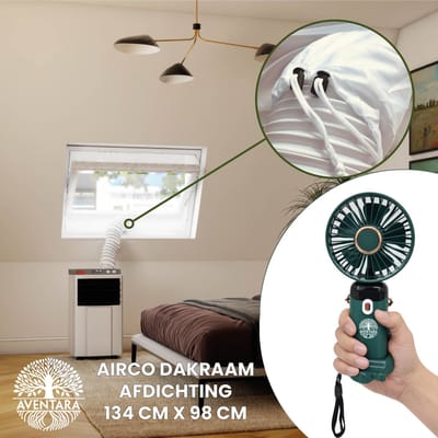Airco Dakraam Afdichting 134 x 98 cm + Handventilator – Mobiele Airco Raamafdichting Dakraam – Geschikt voor Velux UK04 (GGL 7, 804, U04) – Fakro Optilight 12 – Roto 13/09