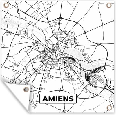 Tuin poster Amiens - Kaart - Plattegrond - Frankrijk - Stadskaart - Zwart wit - 200x200 cm - Tuindoek